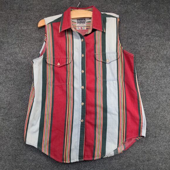 Details Express Mens Button Up Vest Multi-Striped Large Sleeveless Cotton - Picture 2 of 11